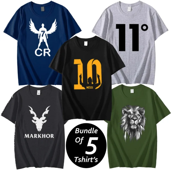Zayra Bundle Of 5 R-Neck Half Sleeve Different Full-Printed Summer Tshirt’s. Deal-04