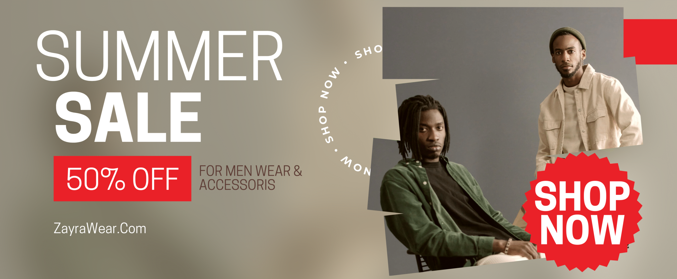 Grey Red Photocentric Simple Fashion Men Promotion Banner
