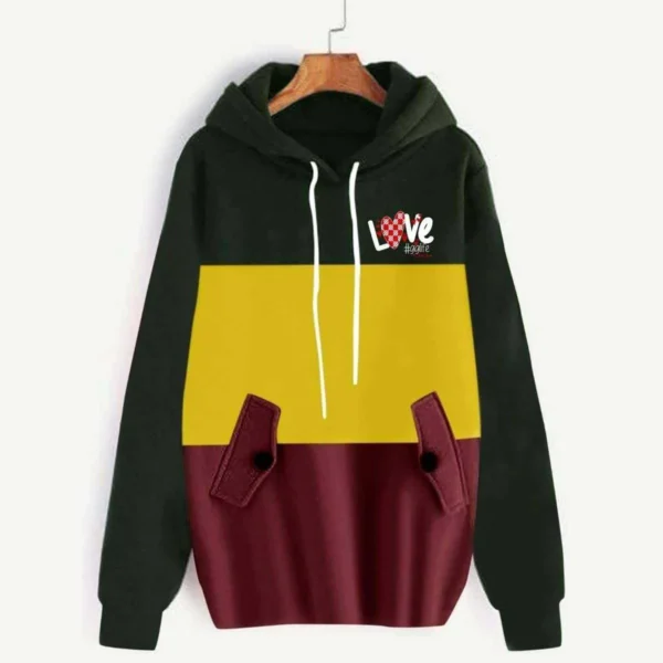 Zayra Patch-Work Flap Style Long Winter Hoodie For Her