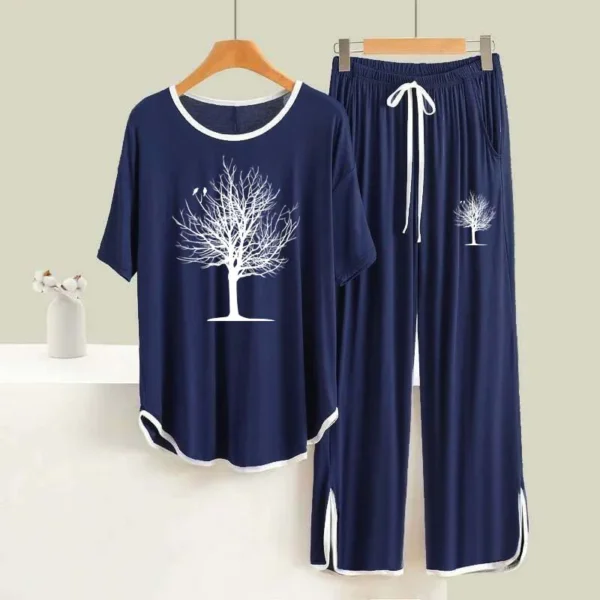 Zayra Round Hem Contrast Neck F-Sleeve Printed Lounge And Night Wear Suit. WLW-02