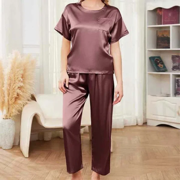 Zayra Piko Short Style 2-Pcs Summer Launge & Night Wear Suit. WLW-03 Imported Pocket Tshirt-Style 2-Pcs Silk Nightsuit. (Tshirt+Pajama).