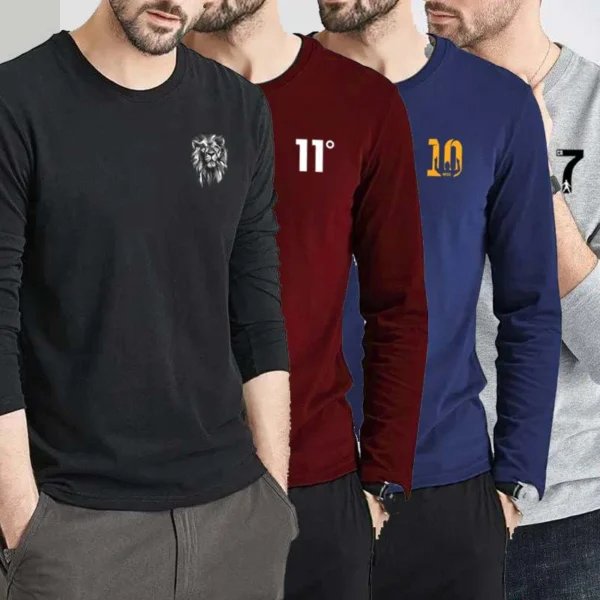 Zayra Bundle Of 4 O-Neck PL-Logo Printed Full-Sleeve Summer Tshirt's.