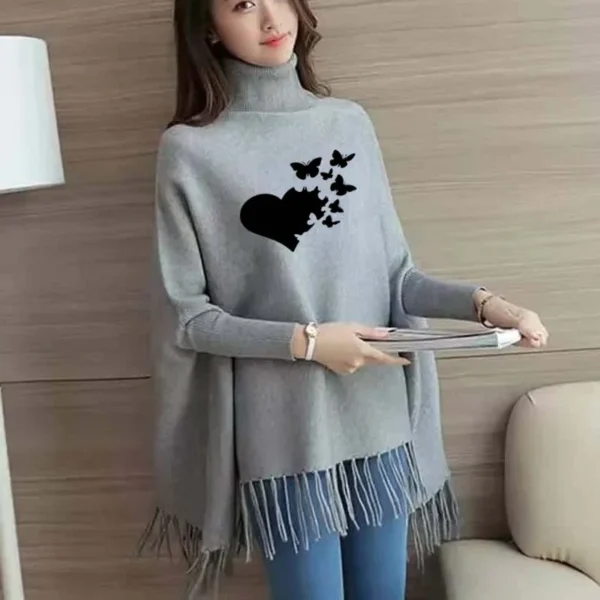 Zayra Heart-Butterfly Printed Bat-Wing Style Winter Poncho.