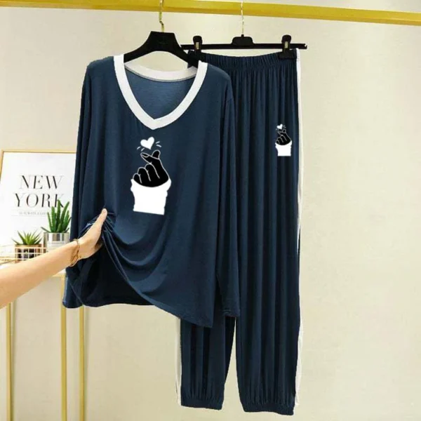 Zayra Contrast Neck Printed Launge And Night Wear Suit.