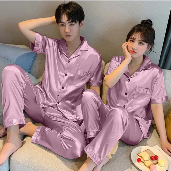 Zayra Imported Regular Style Unisex 2-Pcs Silk Nightsuit. (H-Sleeve+Pajama).