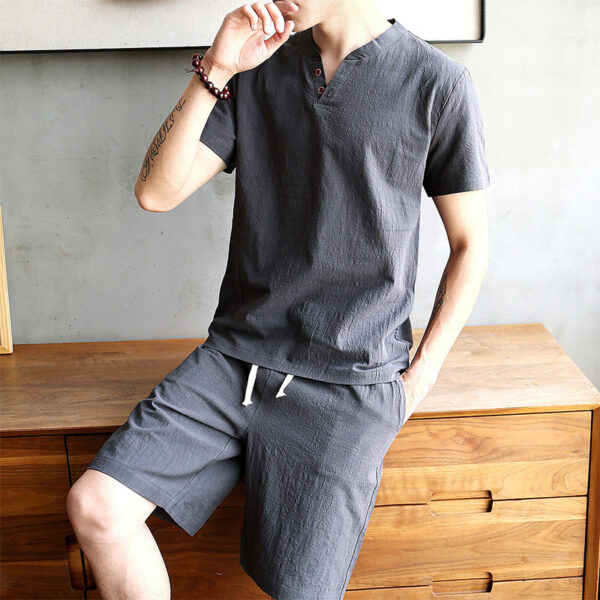 Zayra Short Sleeve Pullover Button SummerSuit.
