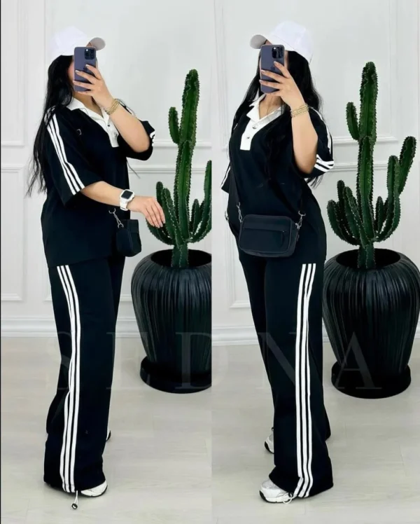 Zayra Contrast Collar Style Western 2-Pcs Summer Dry-Fit Tracksuit For Her