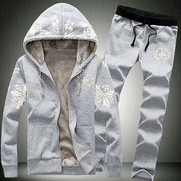 Zayra Hazel-Grey Hooded Style 2-Pcs Premium Quality Winter Tracksuit. D-10