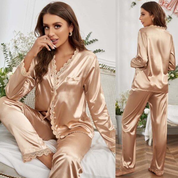 Zayra Imported Lace Style 2-Pcs Silk Nightsuit. D-7.