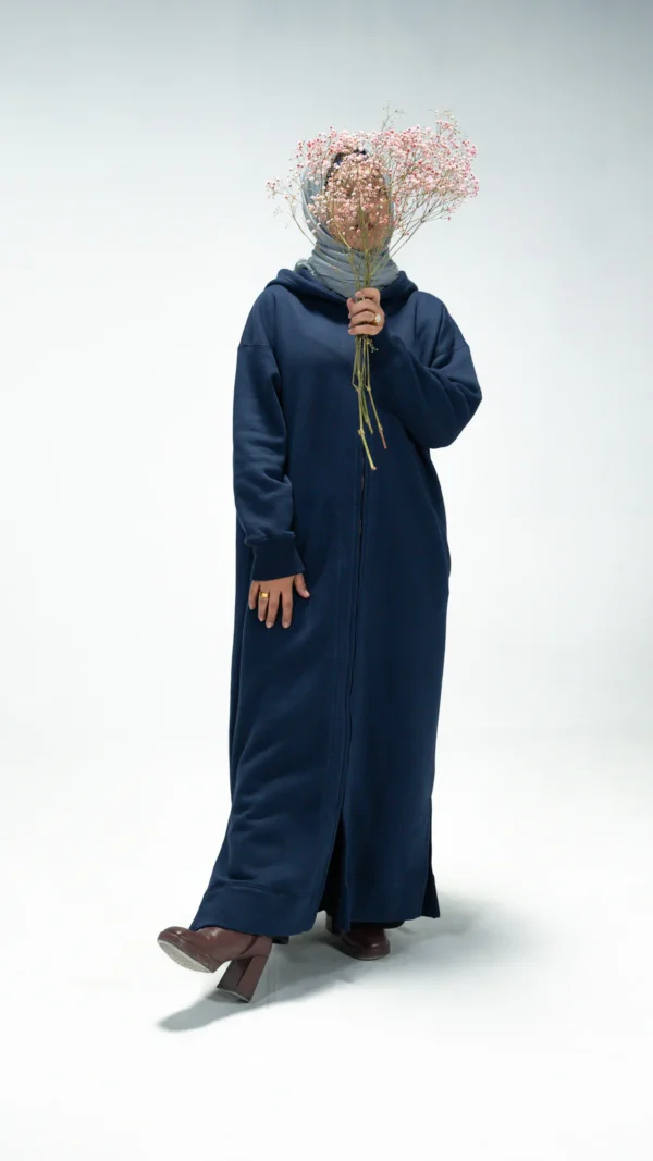 Zayra Navy Zipper Hoodie Abaya