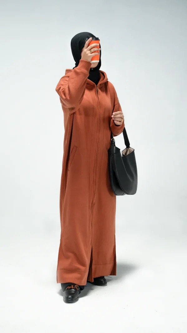 Zayra Brown Zipper Hoodie Abaya