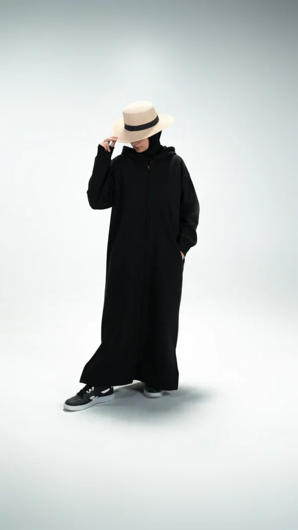 Zayra Black Zipper Hoodie Abaya